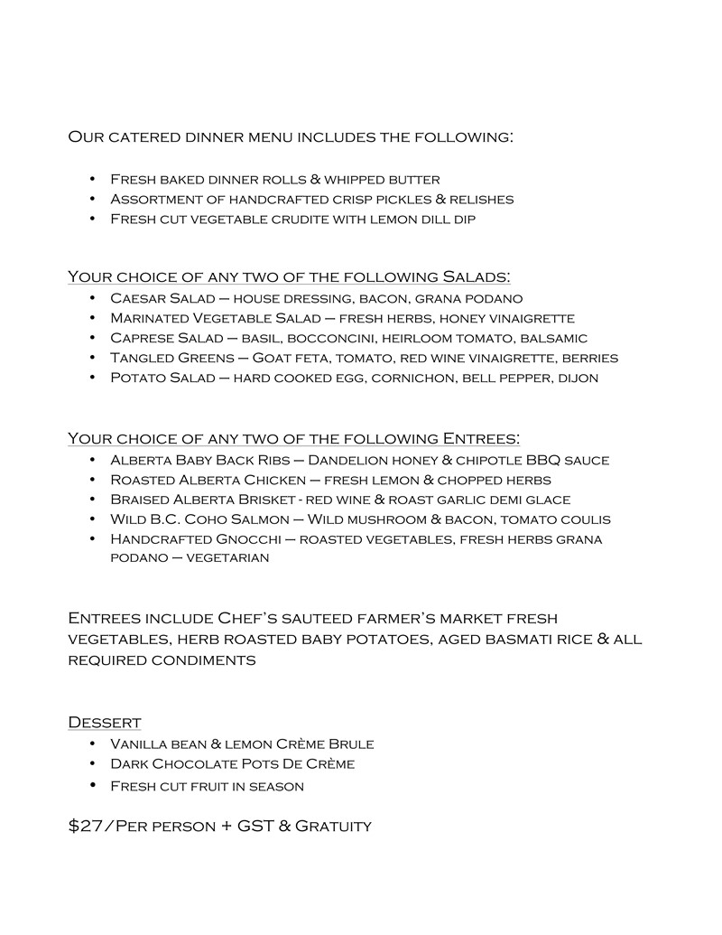 Catering Dinner Menu